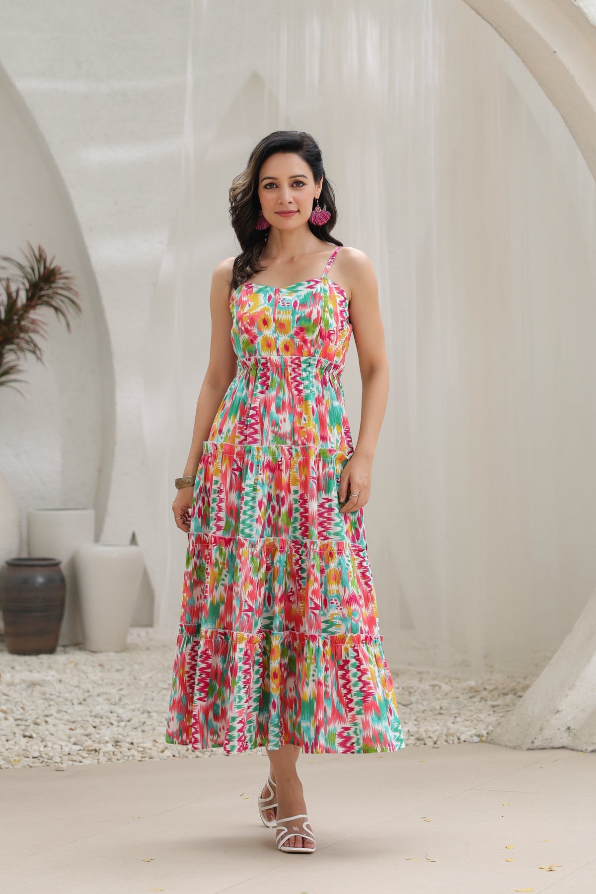 Printed Fit & Flared Midi Ethnic Dress