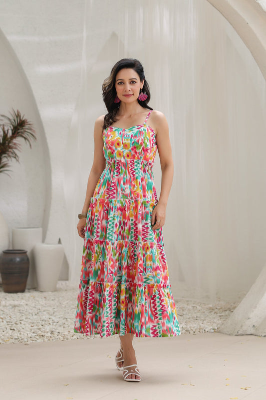 Printed Fit & Flared Midi Ethnic Dress