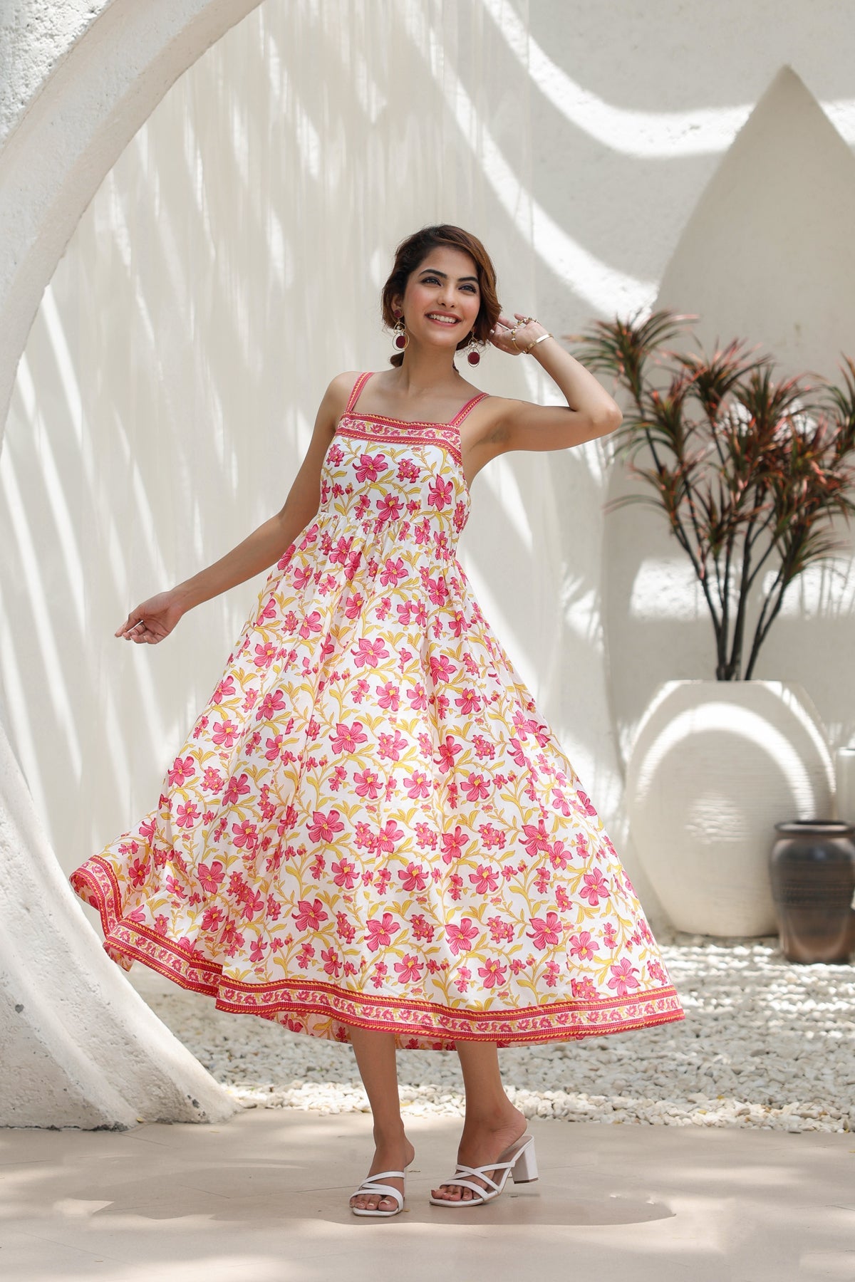 Floral-Printed Knitted Midi Ethnic Dresses