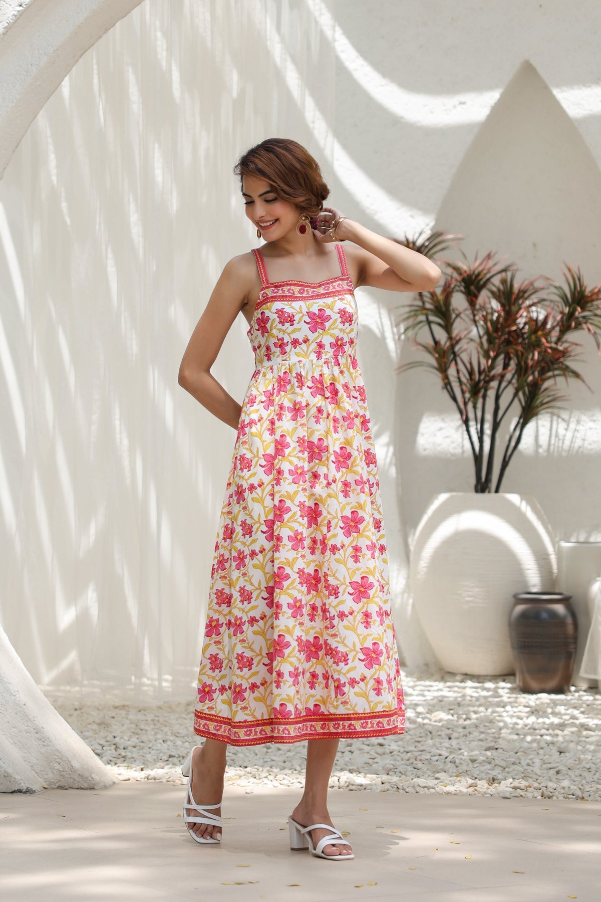 Floral-Printed Knitted Midi Ethnic Dresses