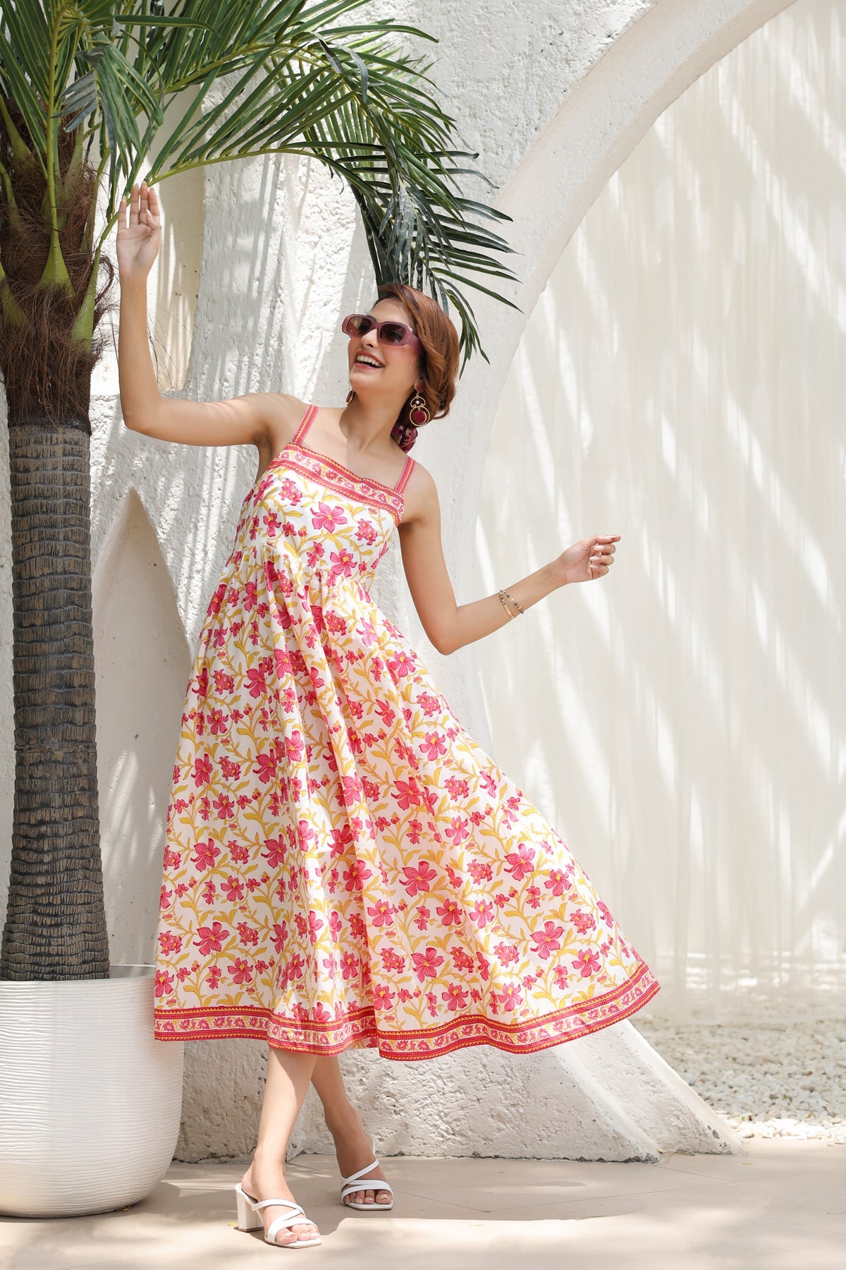 Floral-Printed Knitted Midi Ethnic Dresses