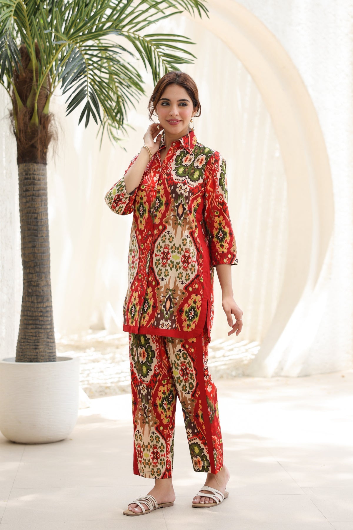 Printed Pure Cotton Tunic With Trousers