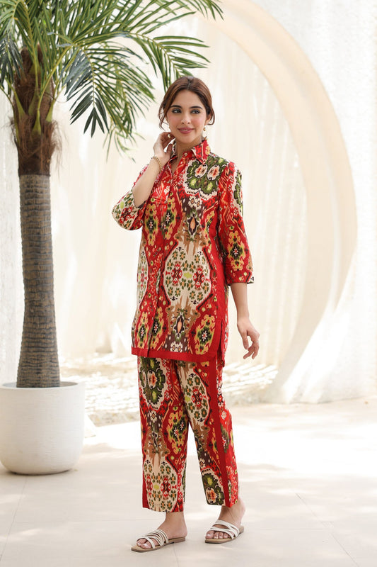 Printed Pure Cotton Tunic With Trousers