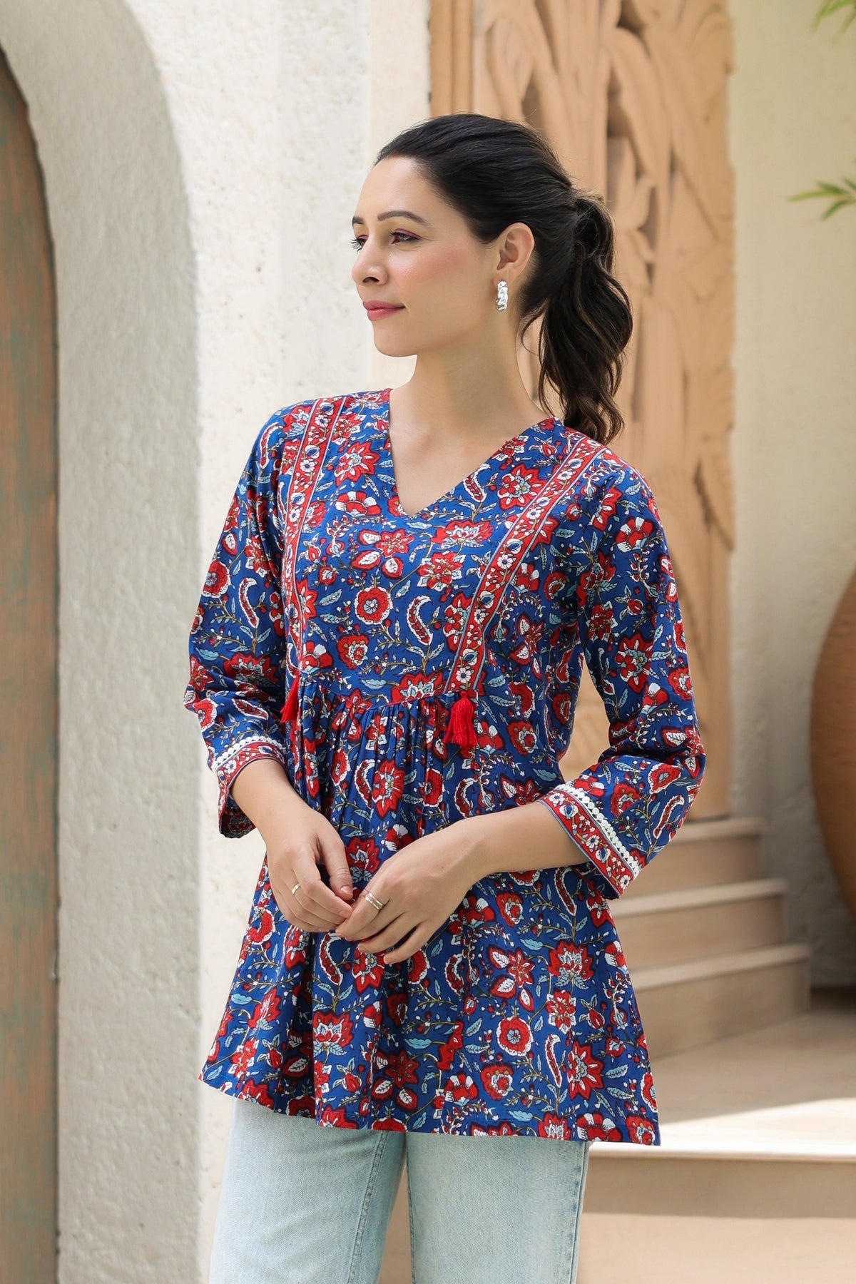 Floral Print Cotton Empire Top