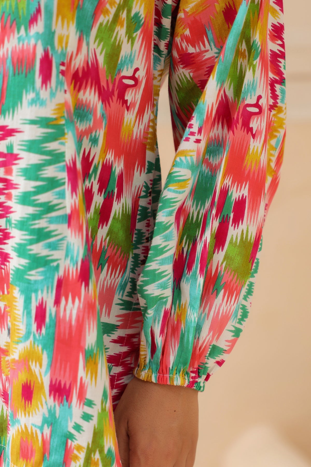 Women Abstract Printed Shirt Collar Pure Cotton Top