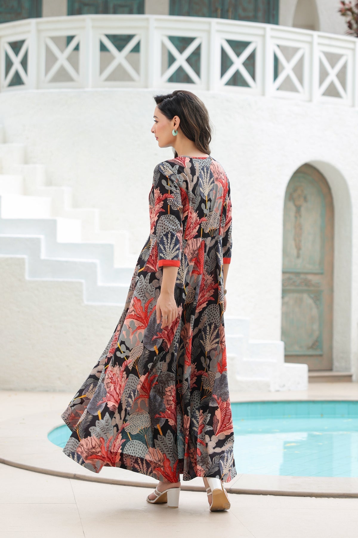 Tropical Printed Pure Cotton Maxi Ethnic Dresses