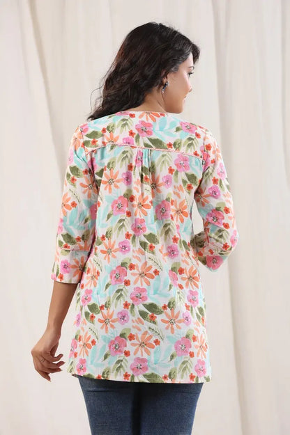 Women Multi Floral Printed A-Line Pure Cotton Kurti