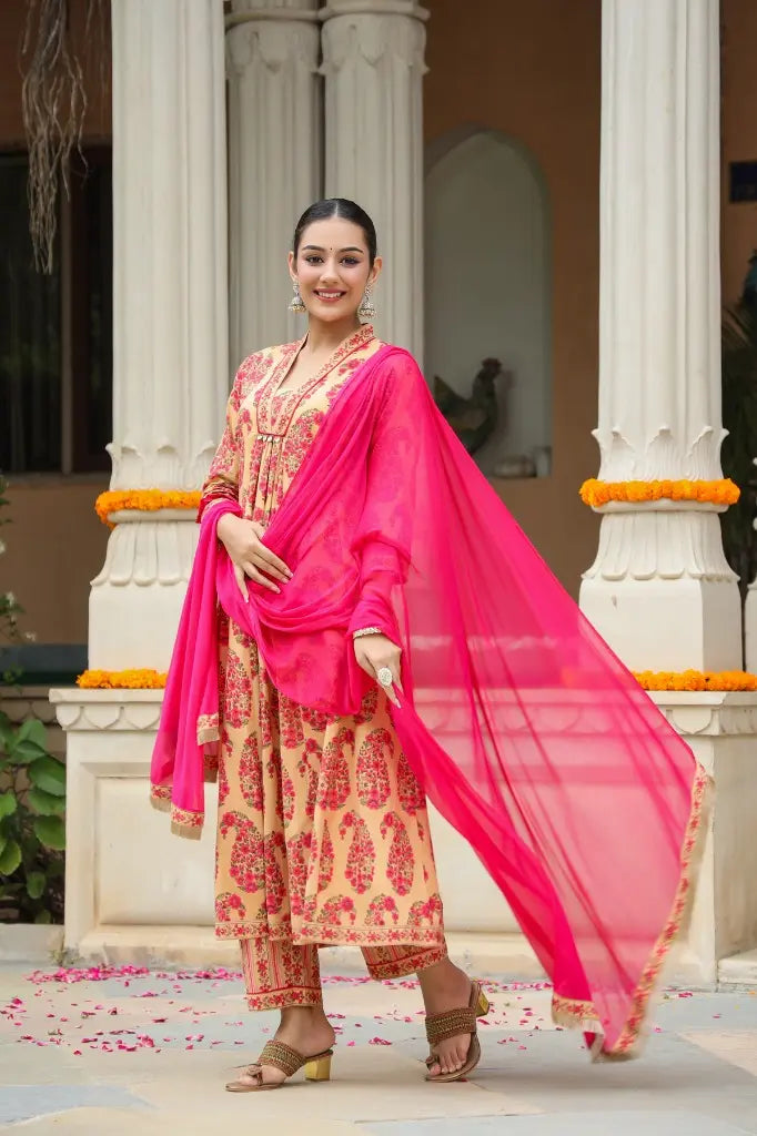 Women Coral Paisley Printed A-line Kurta Set