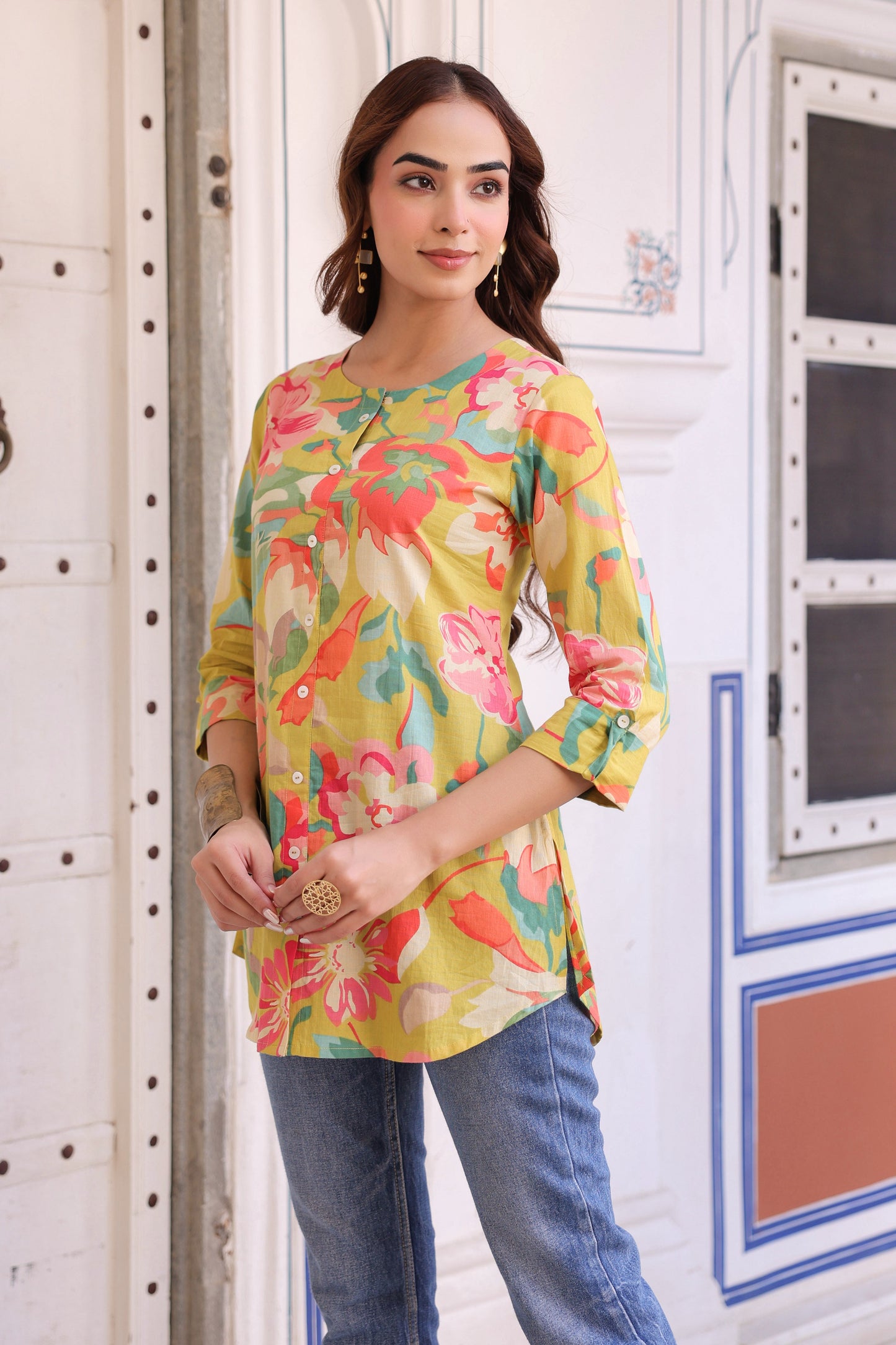 Women Floral Print Cotton Top