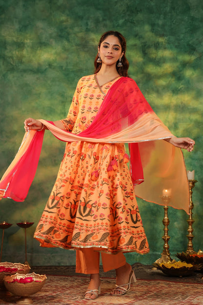 Women Ethnic Motifs Printed Pure Cotton Kurta with Trousers & Dupatta