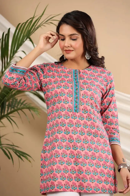 Women Pink Ethnic Motifs Printed Pure Cotton Kurti
