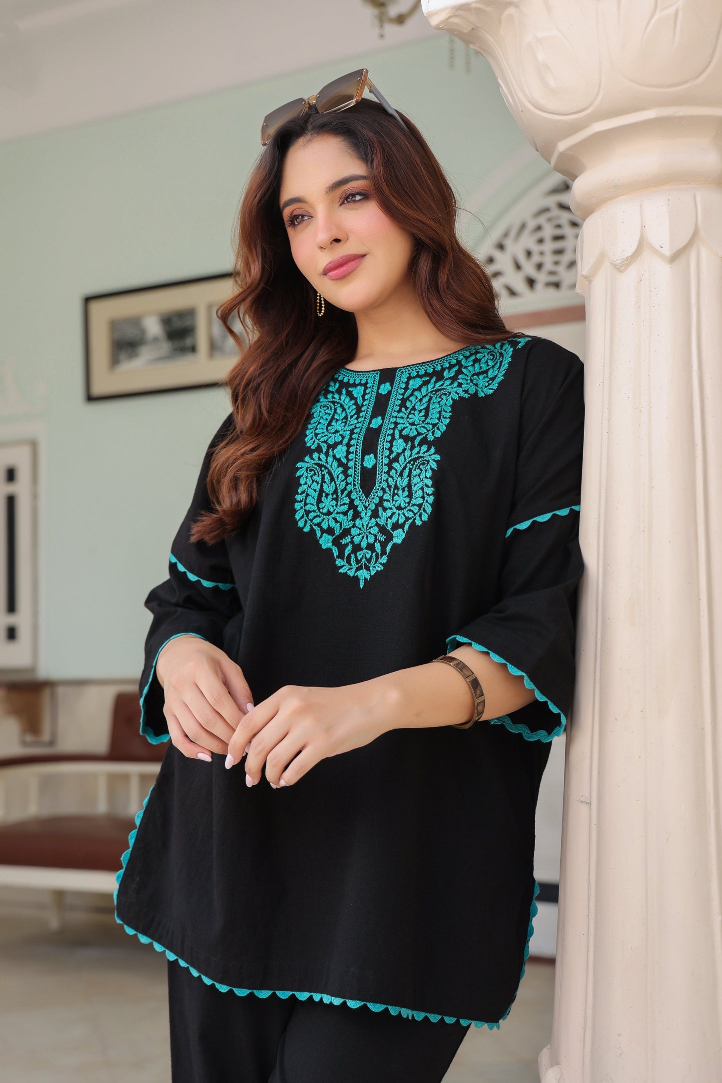 Embroidered Round Neck Pure Cotton Tunic With Trouser