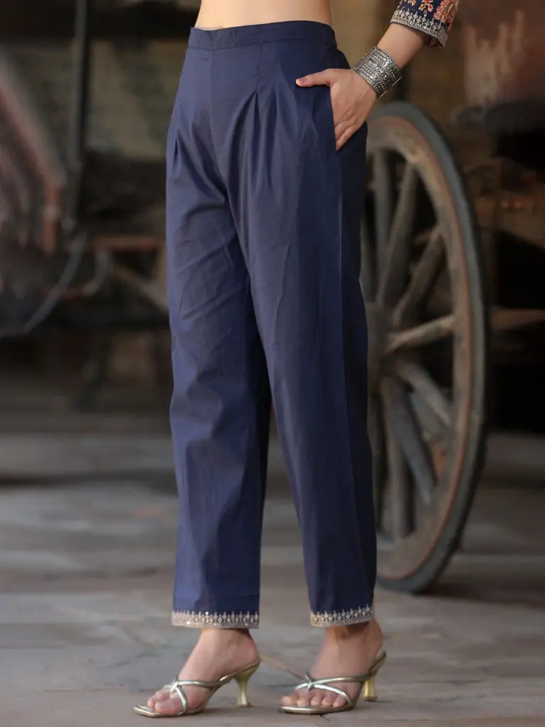 Women Blue Paisley Printed Anarkali Kurta With Trouser And Dupatta