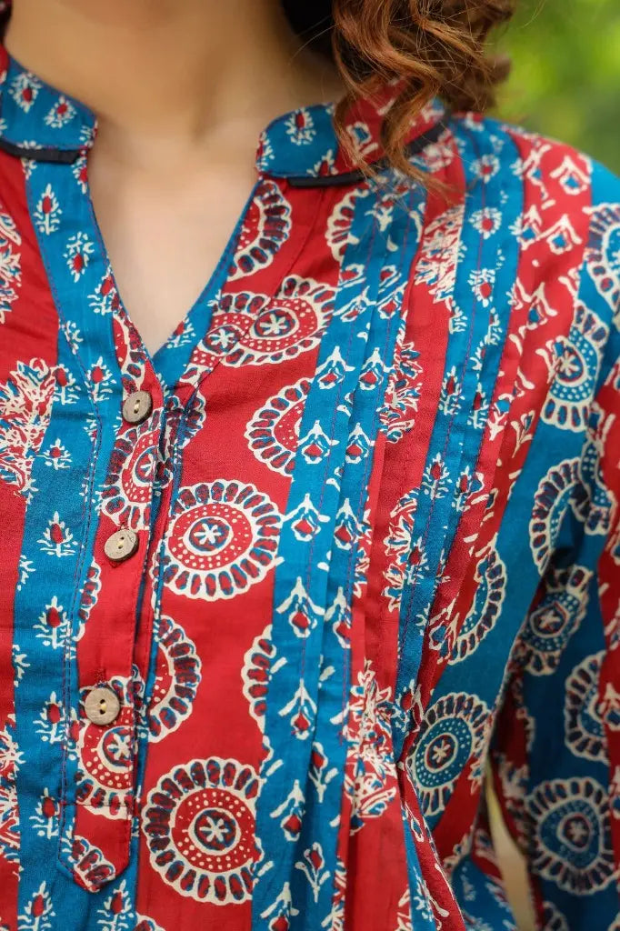 Maroon & Blue Ethnic Motif Kurti
