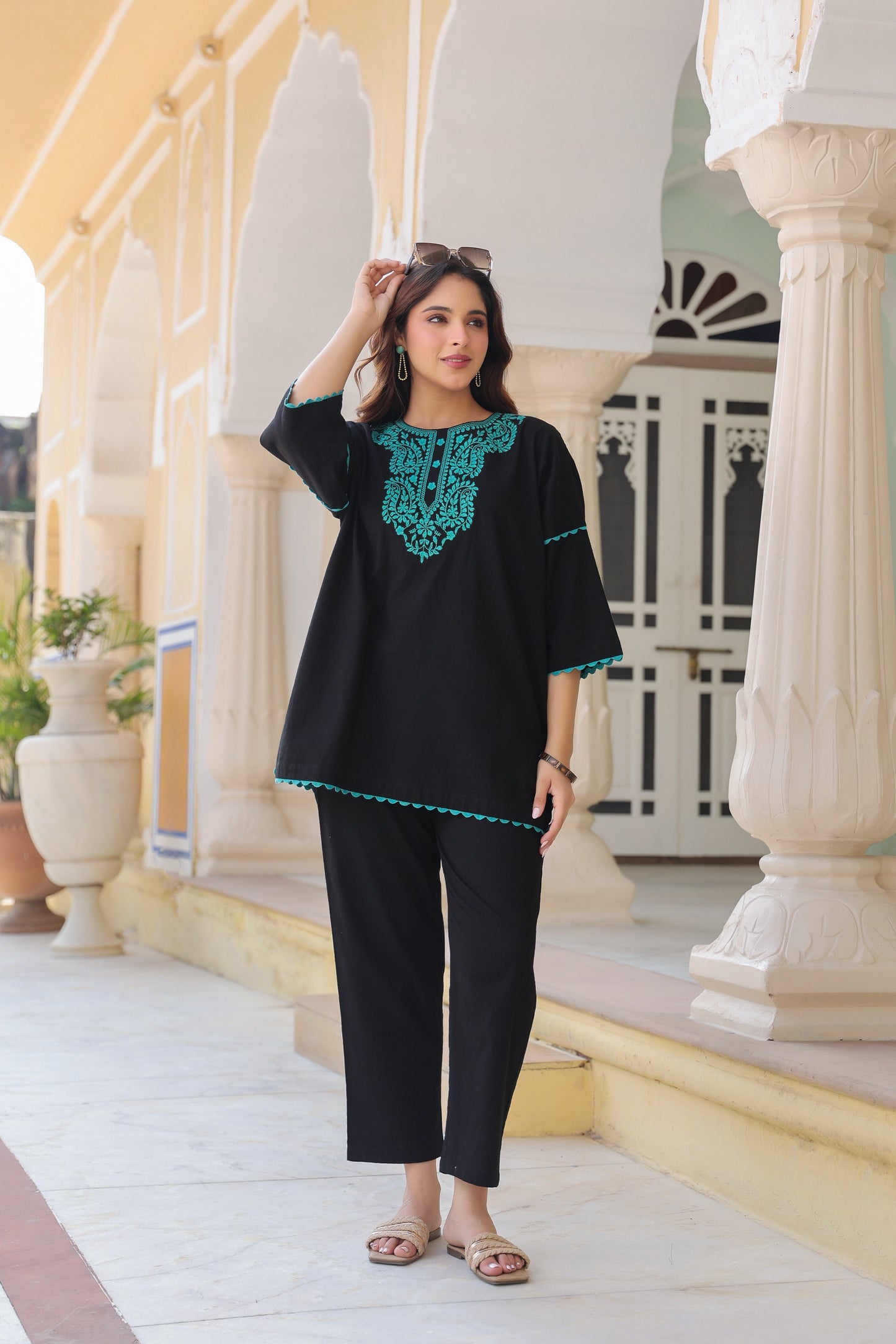 Embroidered Round Neck Pure Cotton Tunic With Trouser