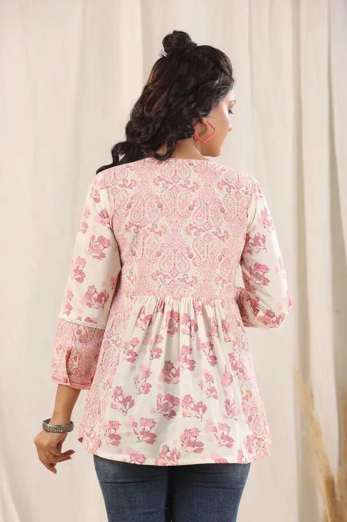 Women Peach Ethnic Motifs Printed Pure Cotton Kurti