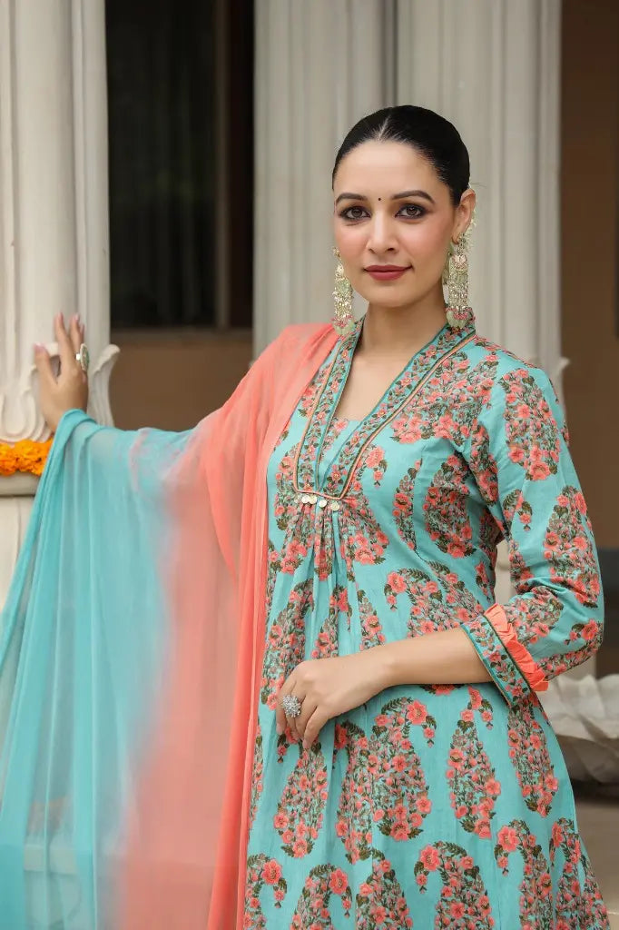 Women Green Paisley Printed A-line Kurta Set