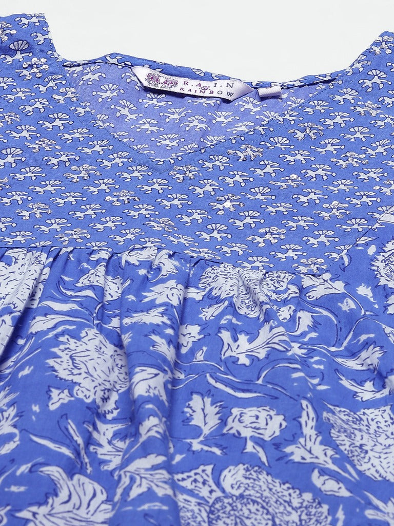 Women Blue Ethnic Motifs Printed Pure Cotton A line Kurta