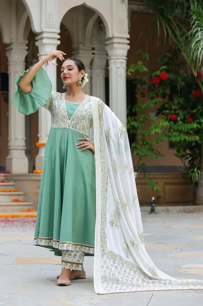 Women Green Anarkali Suit Set