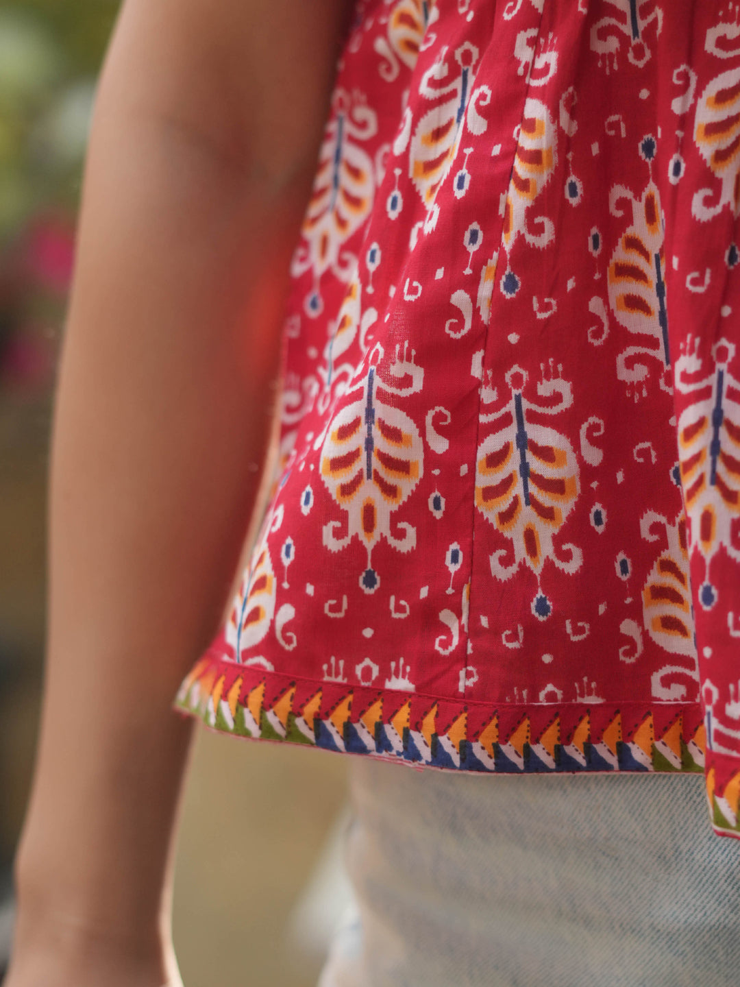 Ethnic Motifs Printed Shoulder Straps Pure Cotton Crop Top