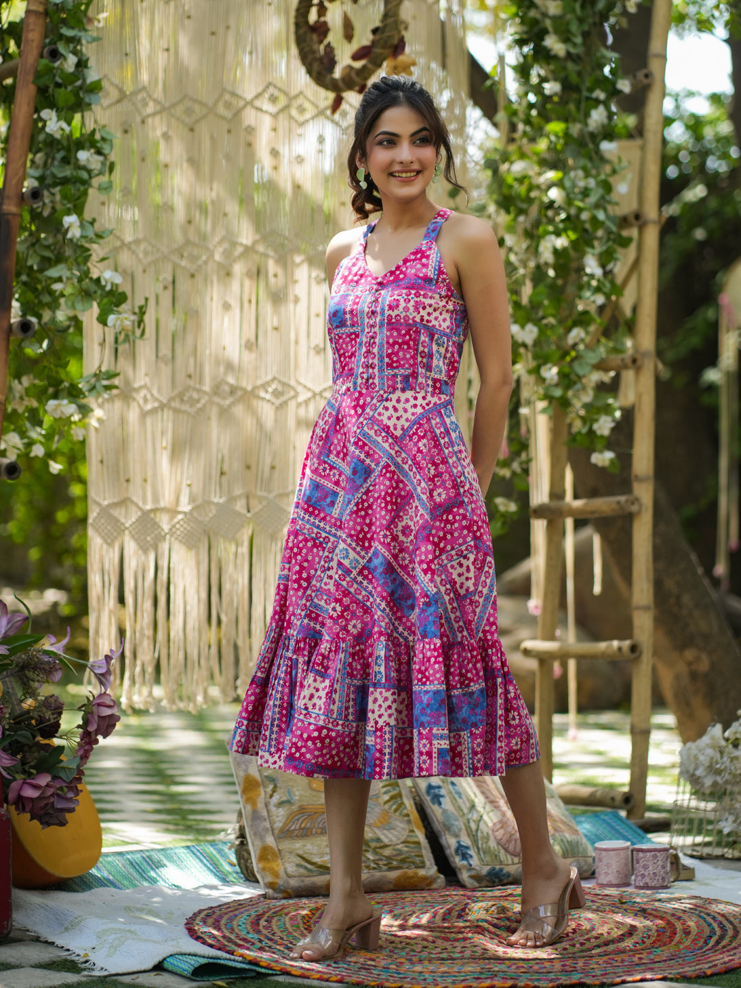 Printed Cotton A-Line Midi Ethnic Dresses