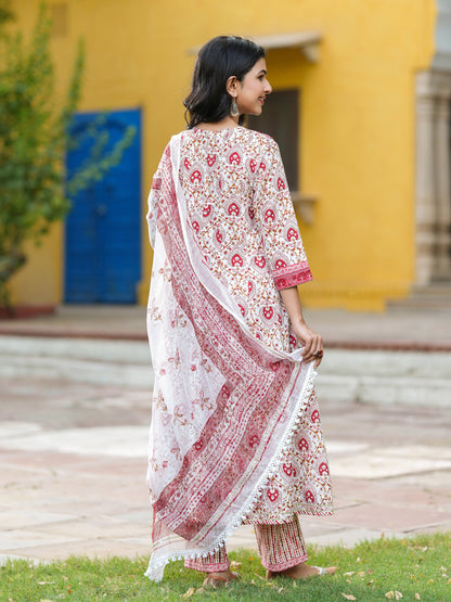 Women Ethnic Motifs Printed Pure Cotton Kurta with Trousers & Dupatta