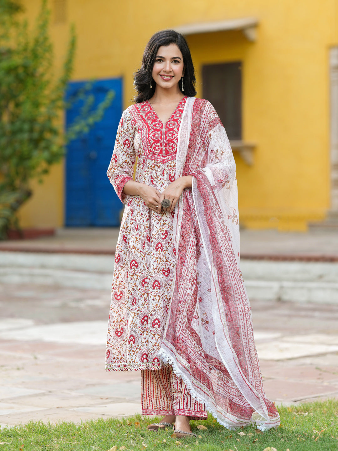 Women Ethnic Motifs Printed Pure Cotton Kurta with Trousers & Dupatta