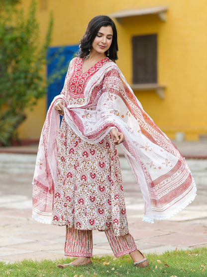 Women Ethnic Motifs Printed Pure Cotton Kurta with Trousers & Dupatta