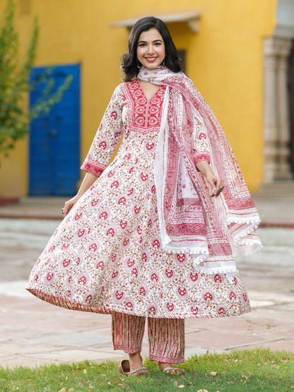 Women Ethnic Motifs Printed Pure Cotton Kurta with Trousers & Dupatta