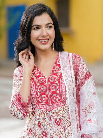 Women Ethnic Motifs Printed Pure Cotton Kurta with Trousers & Dupatta