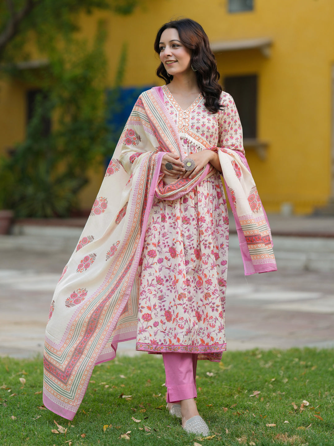 Women Ethnic Motifs Printed Pure Cotton Kurta with Trousers & Dupatta