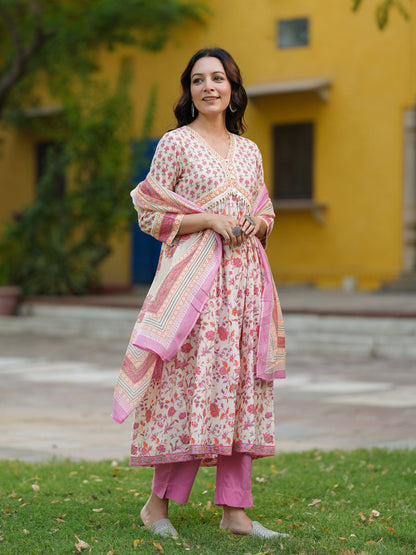 Women Ethnic Motifs Printed Pure Cotton Kurta with Trousers & Dupatta