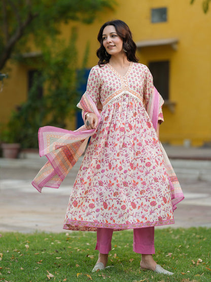 Women Ethnic Motifs Printed Pure Cotton Kurta with Trousers & Dupatta