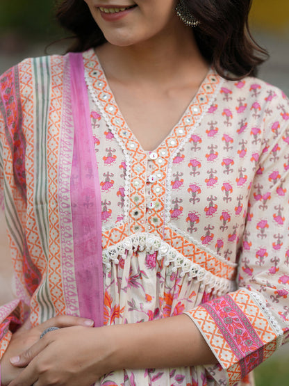 Women Ethnic Motifs Printed Pure Cotton Kurta with Trousers & Dupatta