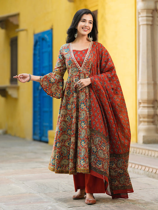 Women Printed Regular Pure Cotton Kurta With Trousers & Dupatta