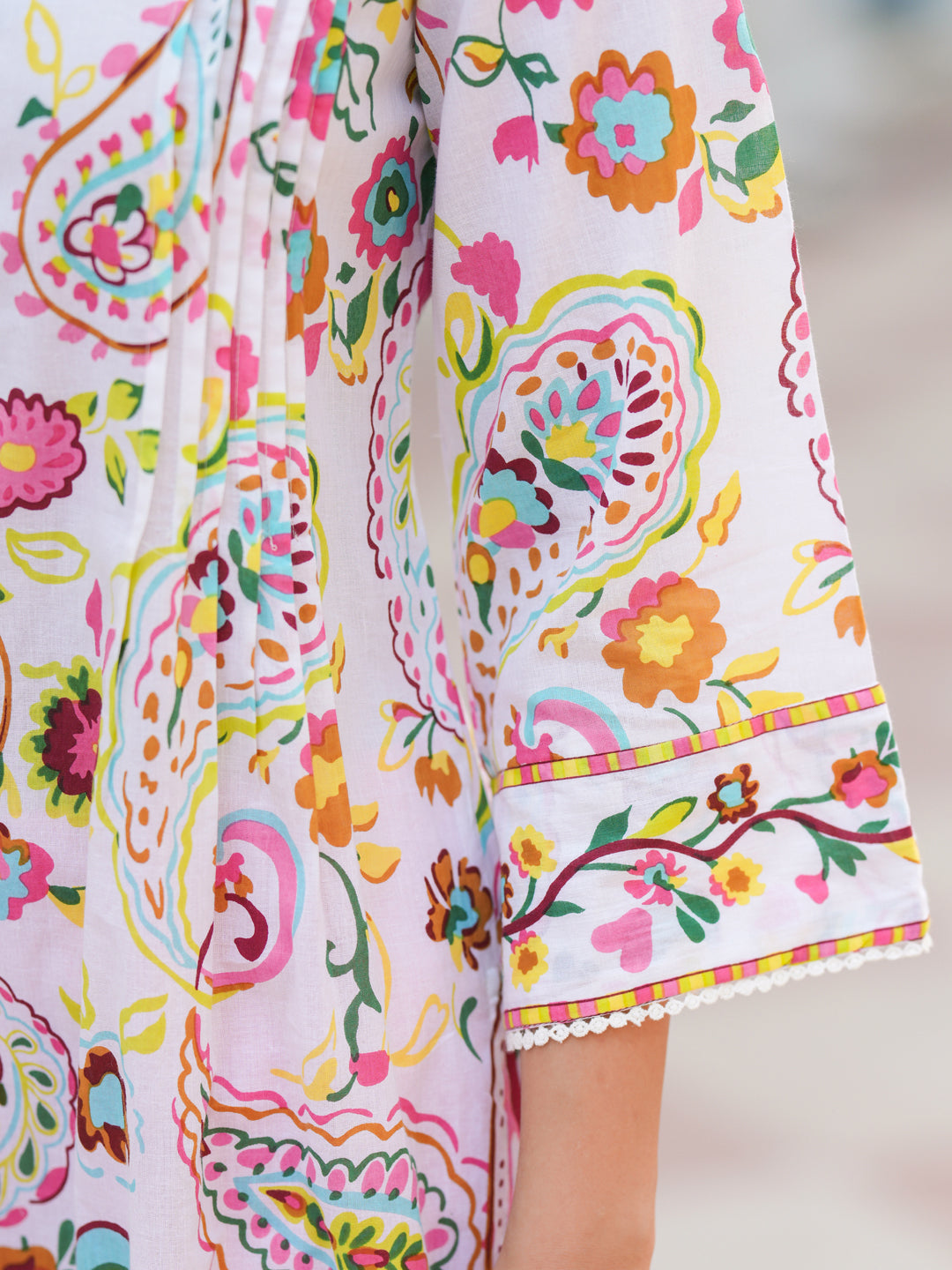 Paisley Printed Mandarin Collar Straight Cotton Kurta