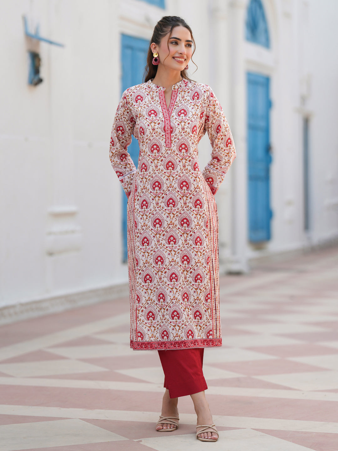 Women Floral Printed Daily Cotton A-Line Kurta