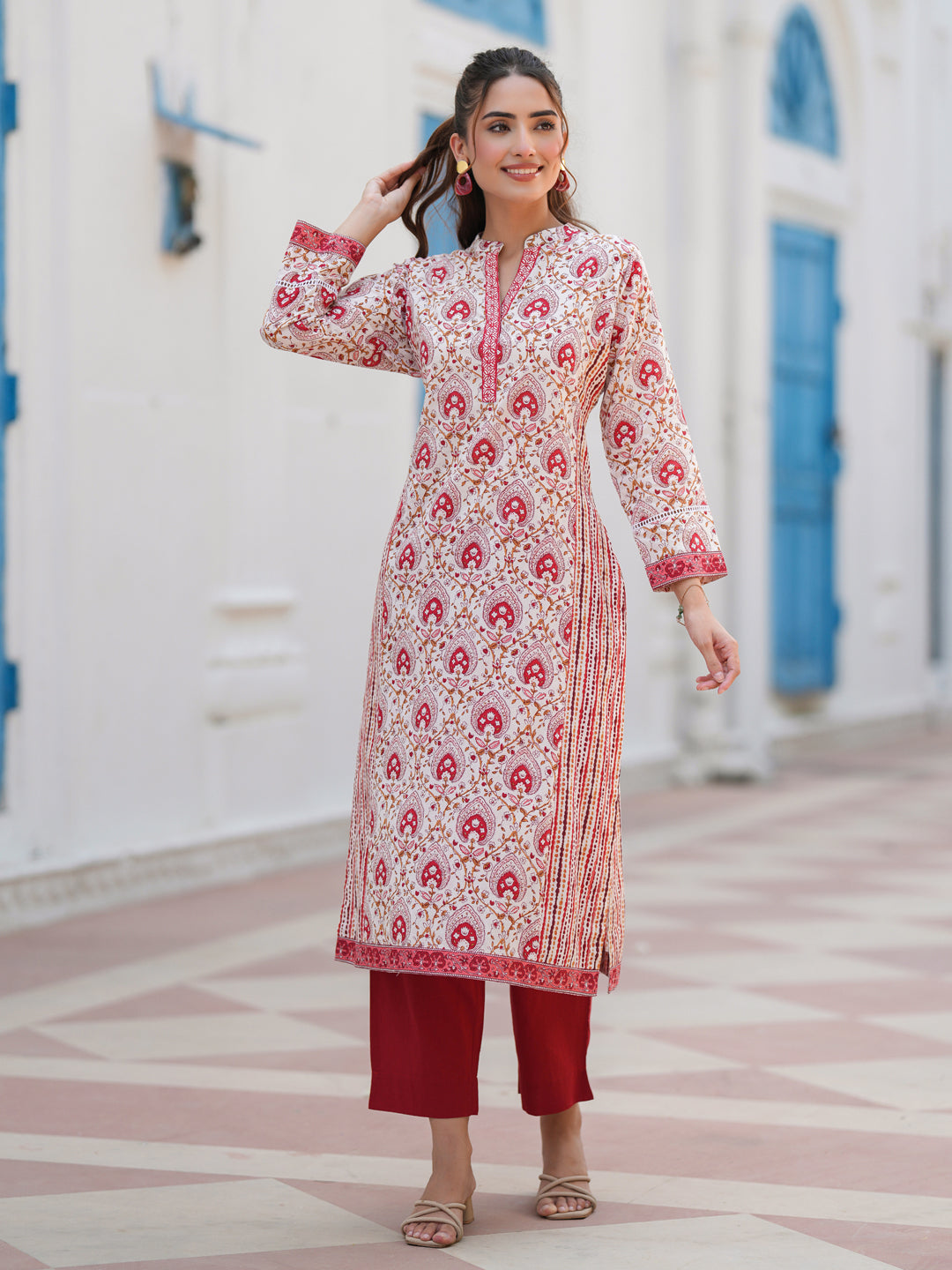 Women Floral Printed Daily Cotton A-Line Kurta