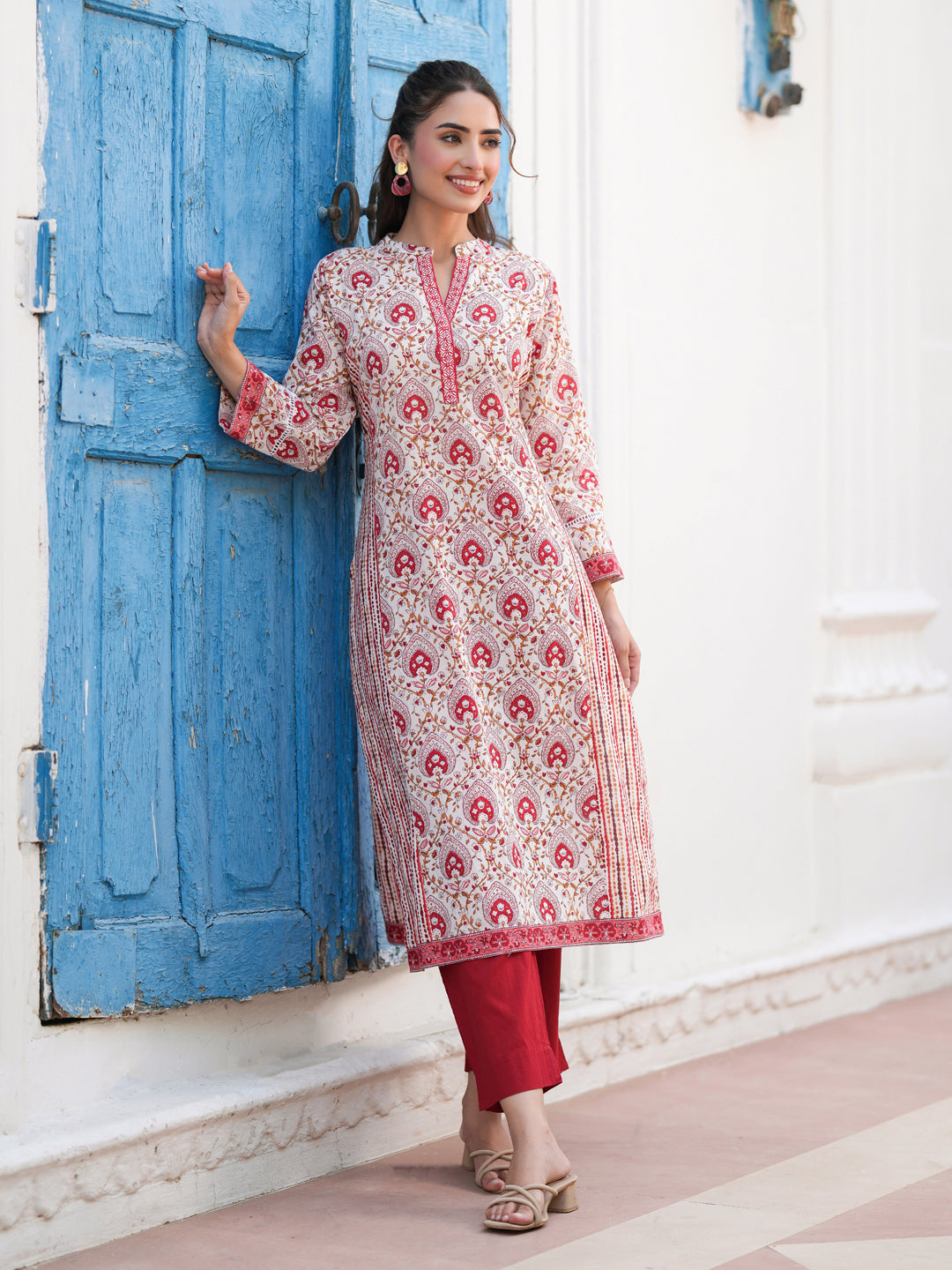 Women Floral Printed Daily Cotton A-Line Kurta