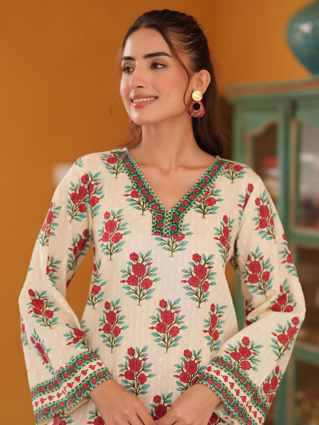 Women Ethnic Motifs Printed Pure Cotton Flared Sleeves A-Line Kurta