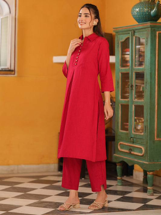 Women Solid Cotton Kurta with Trousers