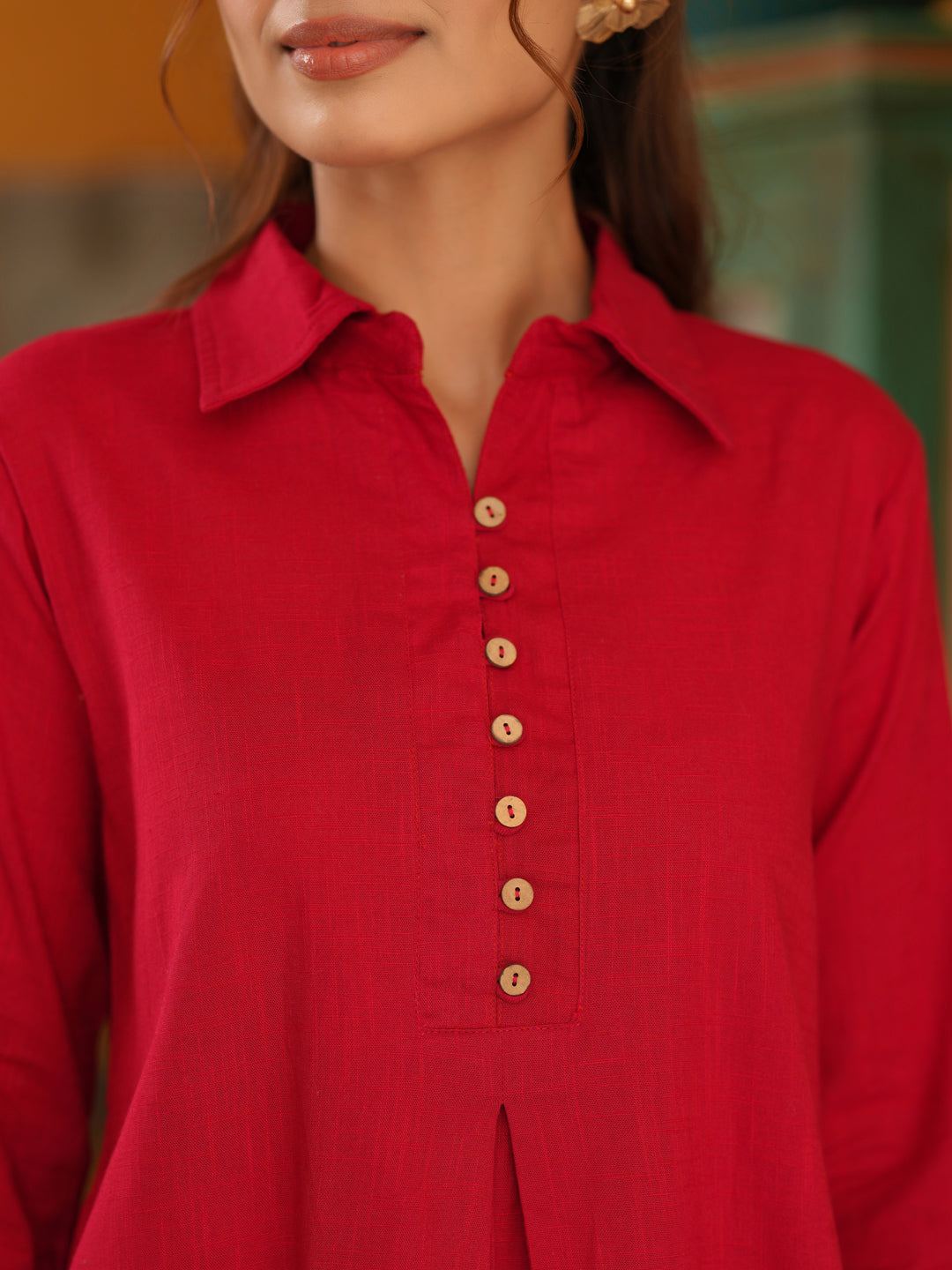 Women Solid Cotton Kurta with Trousers