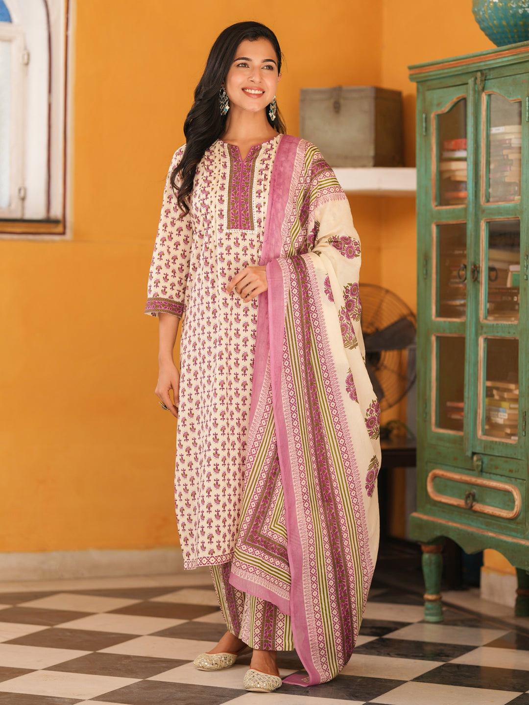 Women Ethnic Motifs Printed Pure Cotton Kurta with Trousers & Dupatta