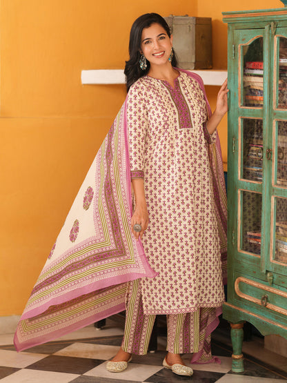 Women Ethnic Motifs Printed Pure Cotton Kurta with Trousers & Dupatta
