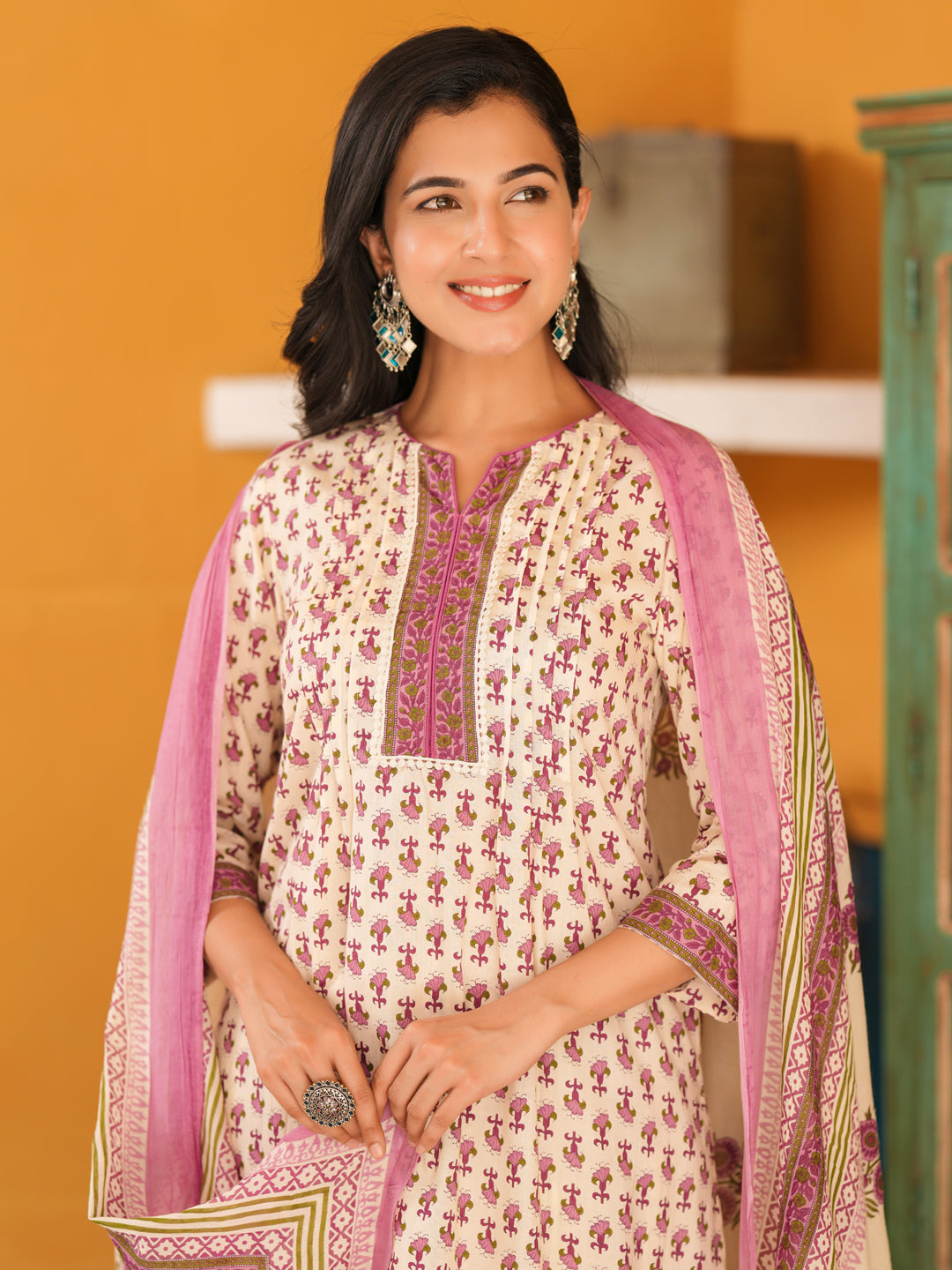 Women Ethnic Motifs Printed Pure Cotton Kurta with Trousers & Dupatta