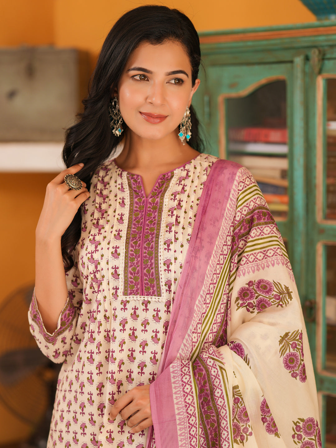 Women Ethnic Motifs Printed Pure Cotton Kurta with Trousers & Dupatta