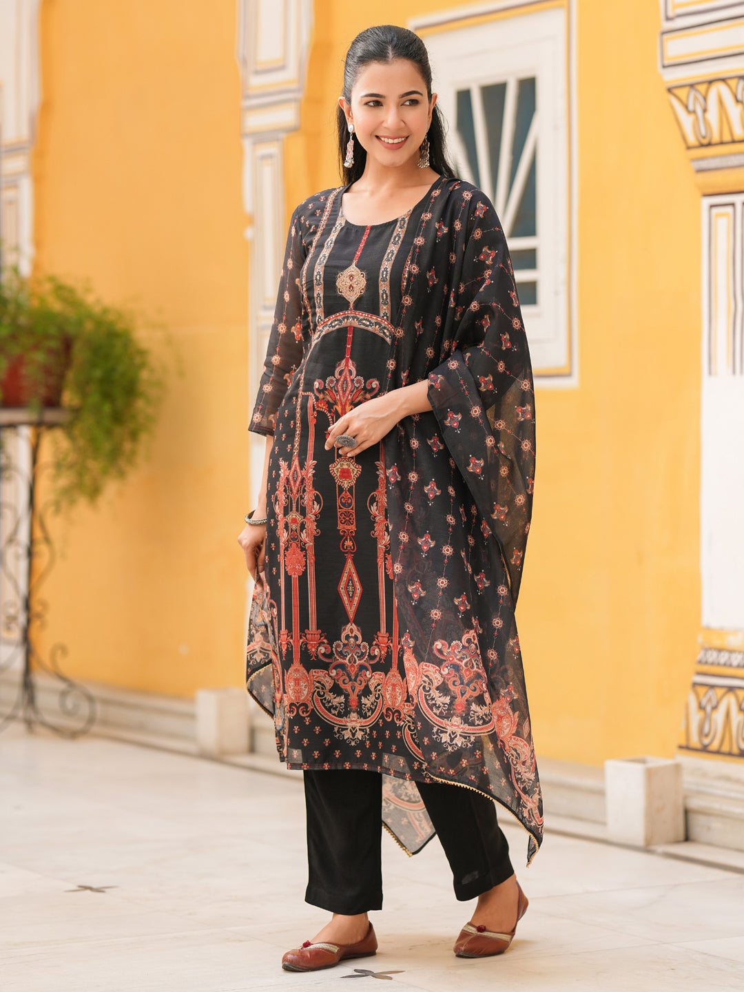 Women Sequinned Chanderi Cotton Kurta with Trousers & Dupatta