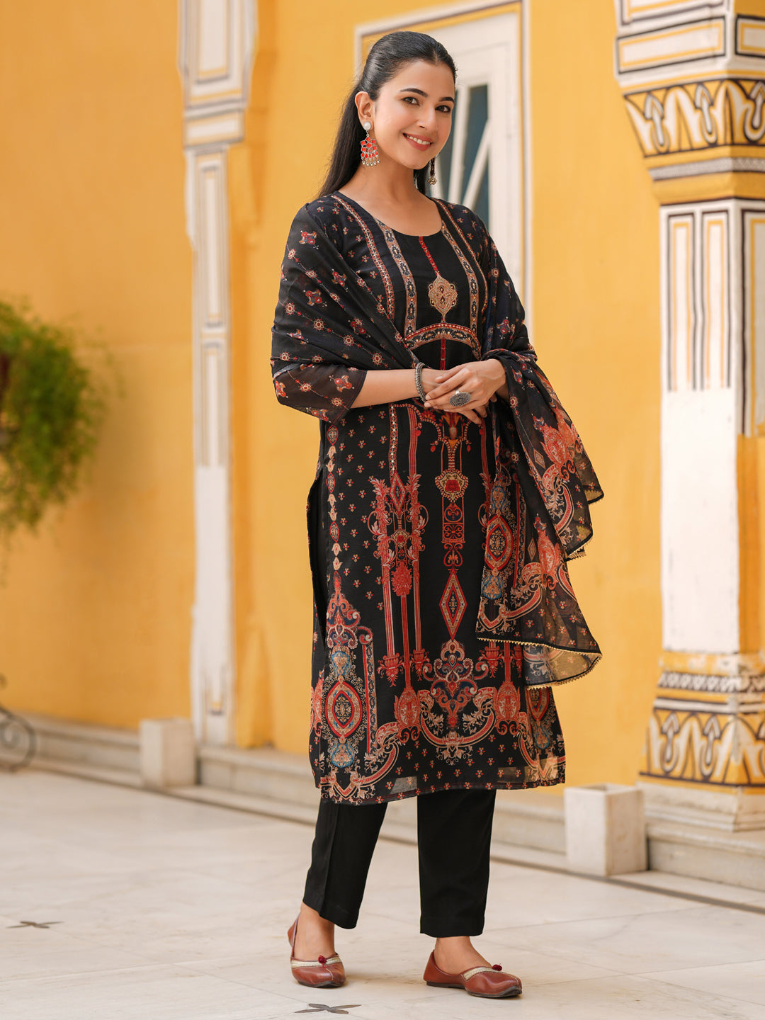 Women Sequinned Chanderi Cotton Kurta with Trousers & Dupatta