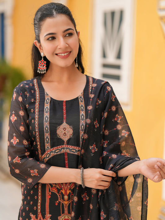 Women Sequinned Chanderi Cotton Kurta with Trousers & Dupatta