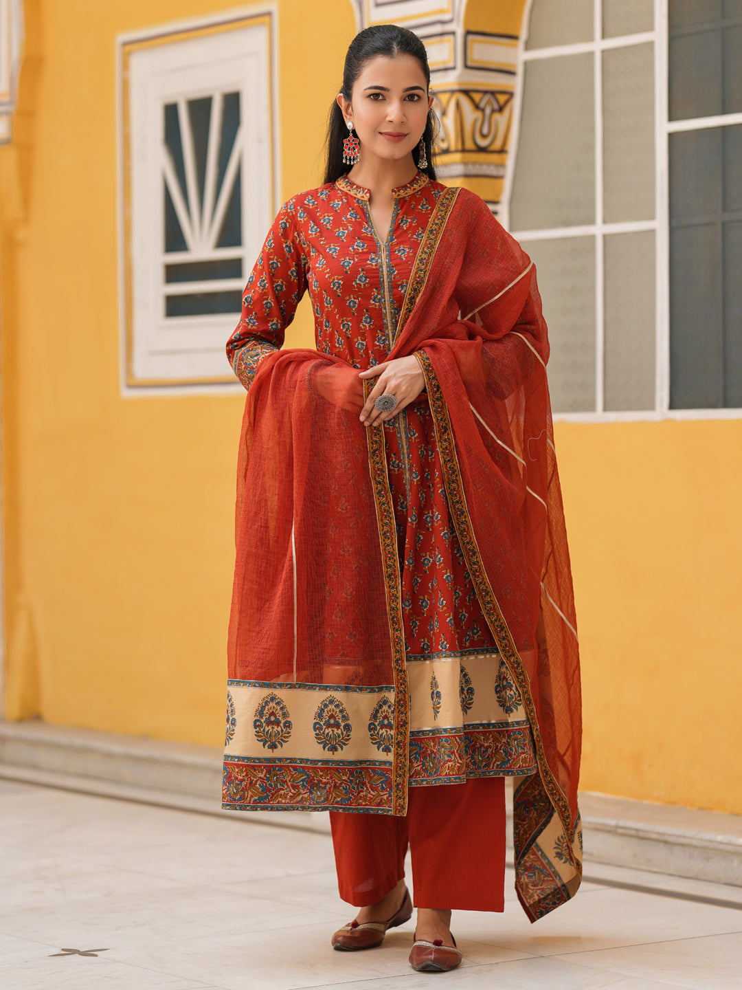 Women Ethnic Motifs Printed Cotton Anarkali Kurta with Trousers & Dupatta